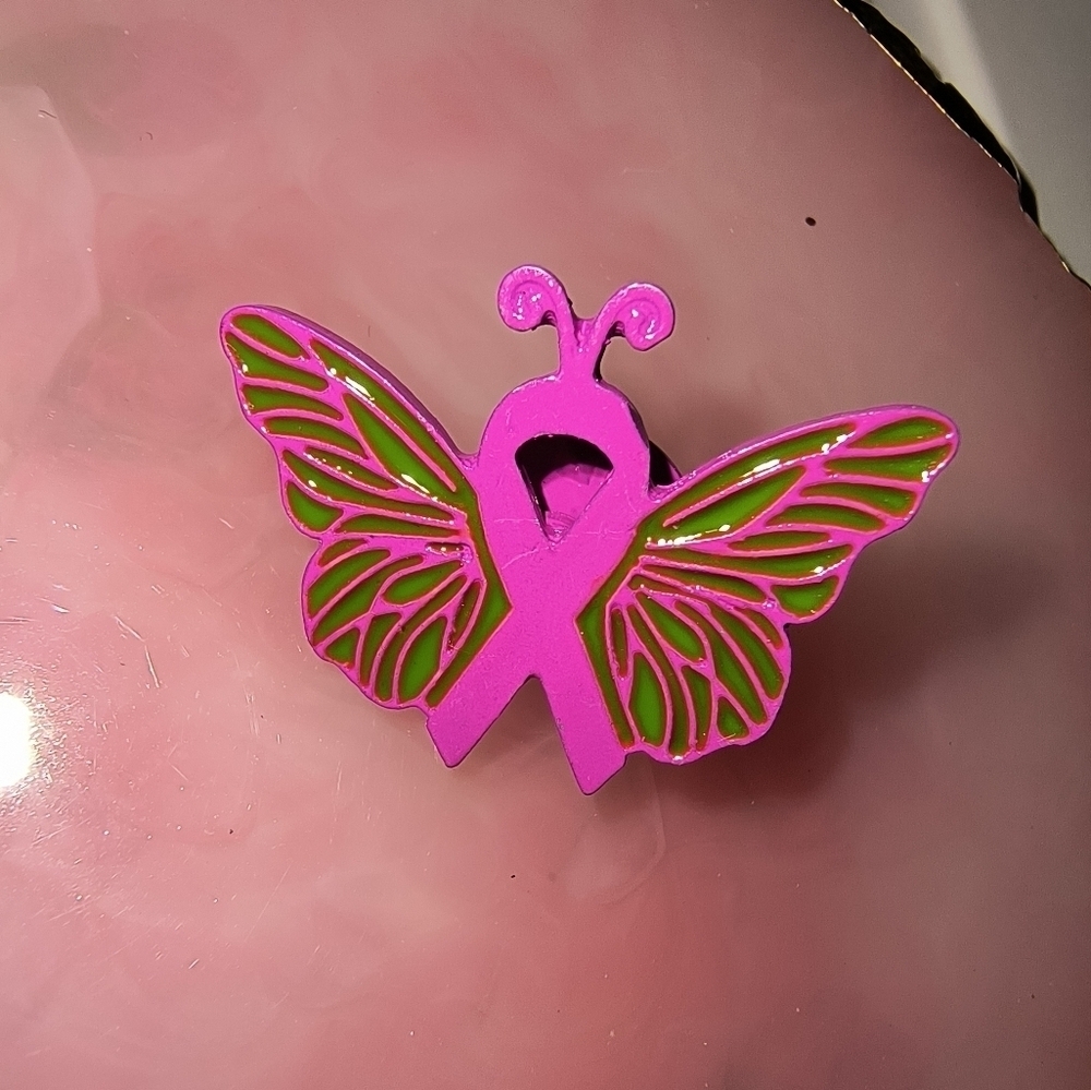 Pink and Green Butterfly Ribbon Remember Enamel Pin Jewelry